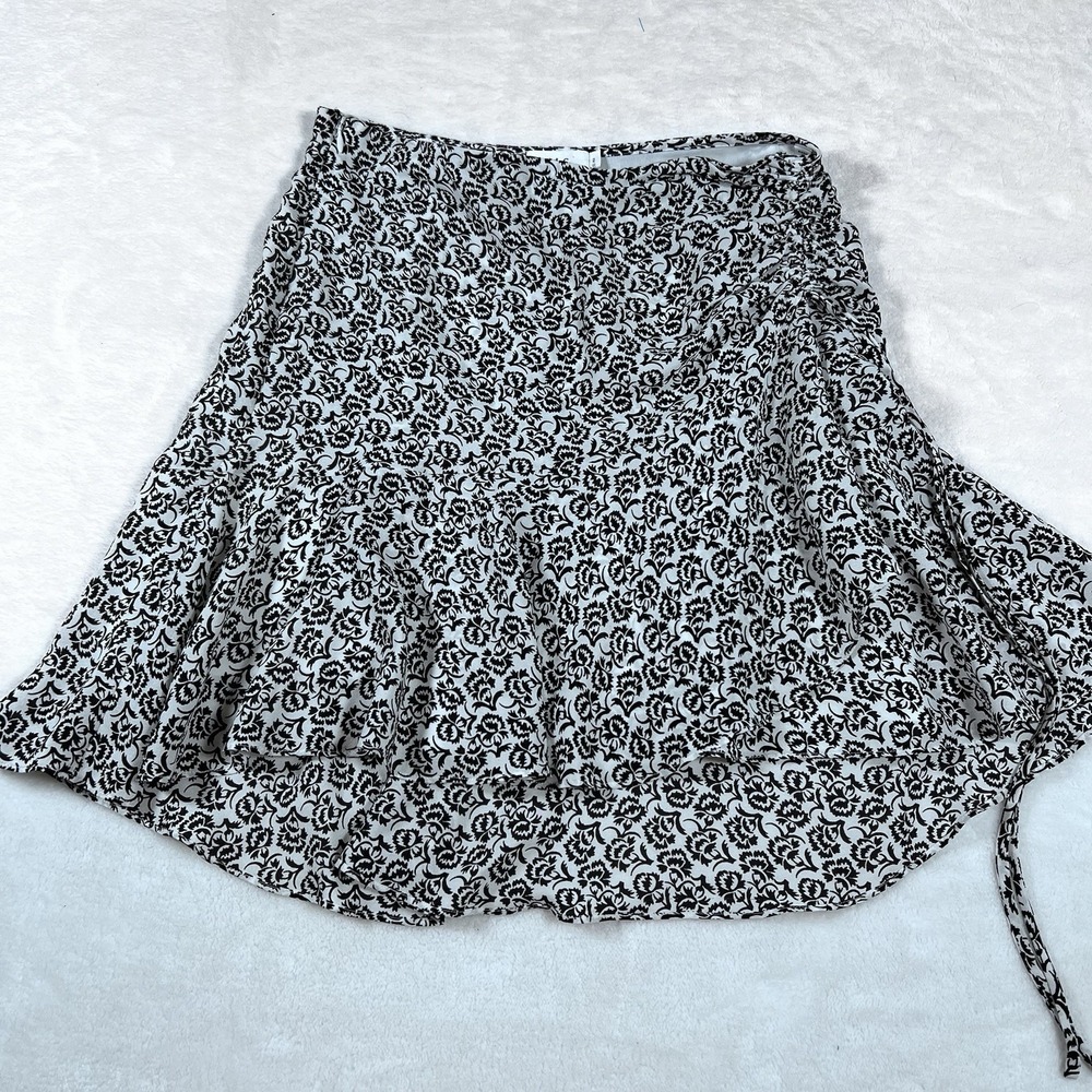 A.L.C. Ray Floral Mini Skirt Silk Ruched Ruffle Black White Size 2 Old Money Y2K